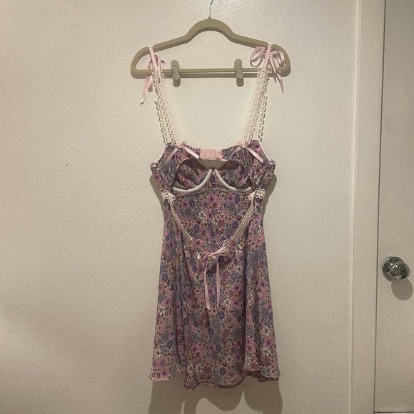 For Love and Lemons Purple Floral Willow Slip Dress Size Large - Picture 6 of 14
